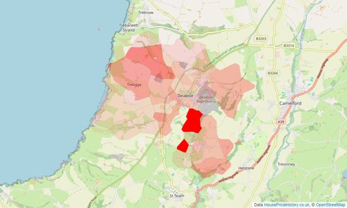 Heatmap of property prices in Delabole