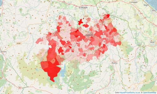 Heatmap of property prices in Denbigh