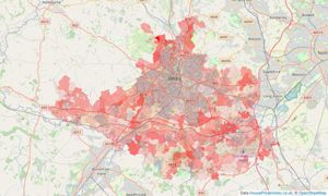 Heatmap of property prices in Derby