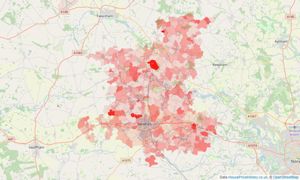 Heatmap of property prices in Dereham