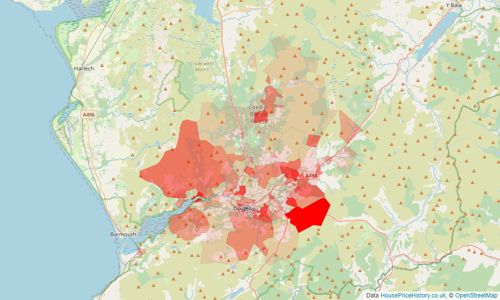 Heatmap of property prices in Dolgellau