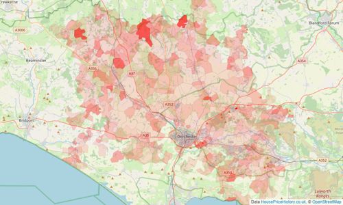 Heatmap of property prices in Dorchester