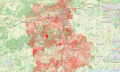 Heatmap of property prices in Dorking