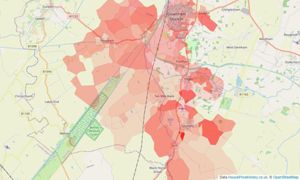 Heatmap of property prices in Downham Market