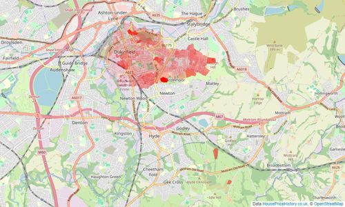 Heatmap of property prices in Dukinfield