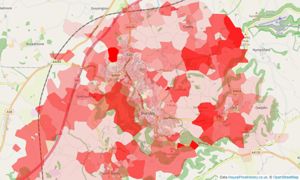 Heatmap of property prices in Cam, Dursley