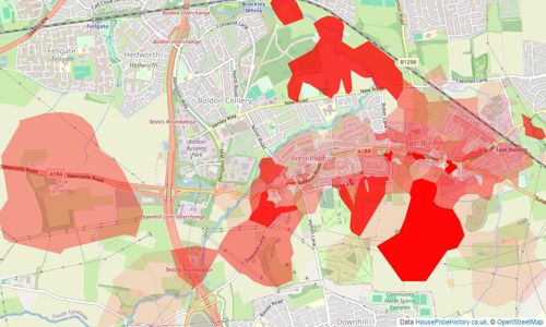 Heatmap of property prices in East Boldon