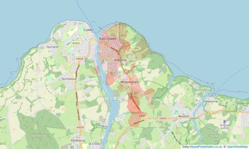 Heatmap of property prices in East Cowes