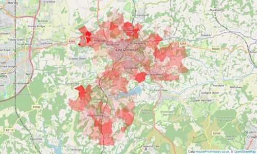 Heatmap of property prices in East Grinstead