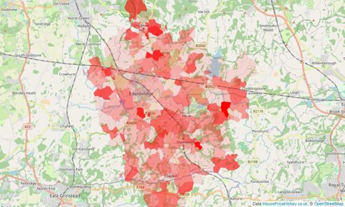 Heatmap of property prices in Edenbridge