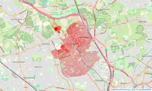 Heatmap of property prices in Edgware