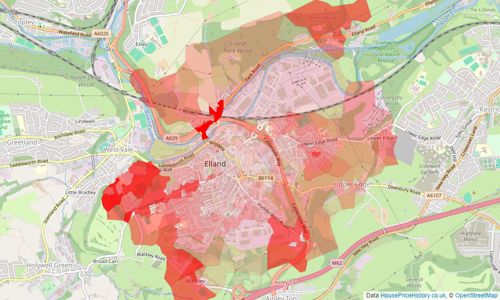 Heatmap of property prices in Elland