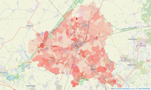 Heatmap of property prices in Ely