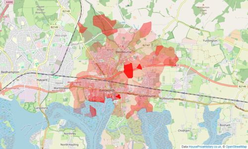 Heatmap of property prices in Emsworth