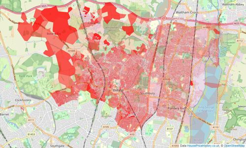 Heatmap of property prices in Enfield