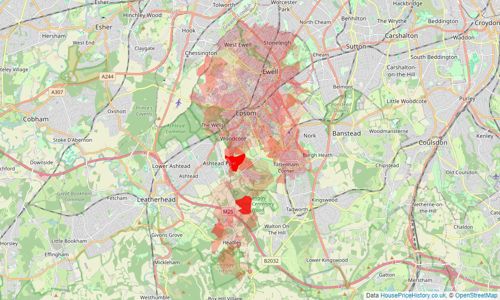 Heatmap of property prices in Epsom