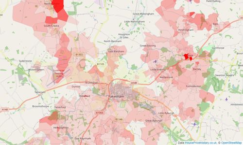 Heatmap of property prices in Fakenham