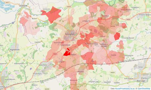 Heatmap of property prices in Faringdon