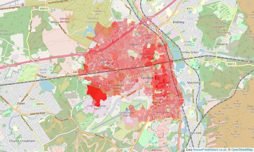 Heatmap of property prices in Farnborough