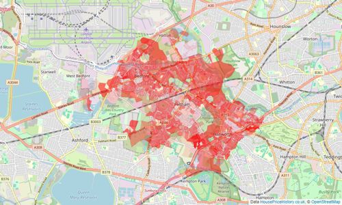 Heatmap of property prices in Feltham