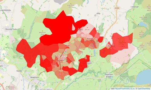 Heatmap of property prices in Frizington