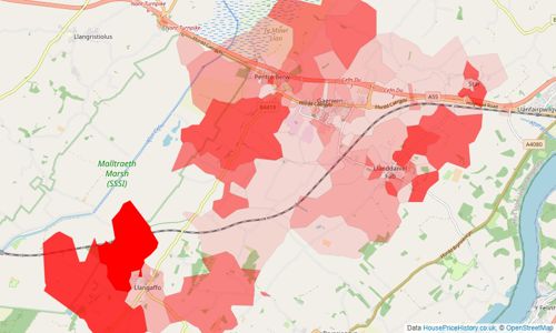 Heatmap of property prices in Gaerwen