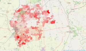 Heatmap of property prices in Gainsborough