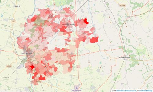 Heatmap of property prices in Gainsborough