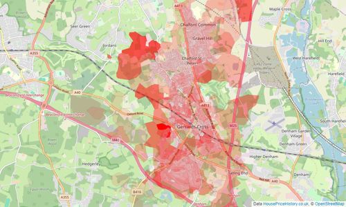 Heatmap of property prices in Gerrards Cross