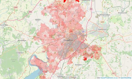 Heatmap of property prices in Gloucester