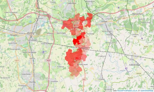 Heatmap of property prices in Godstone