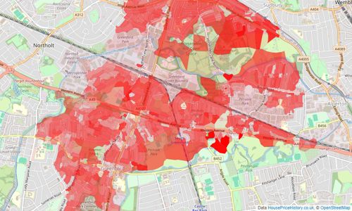 Heatmap of property prices in Greenford