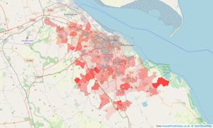 Heatmap of property prices in Grimsby