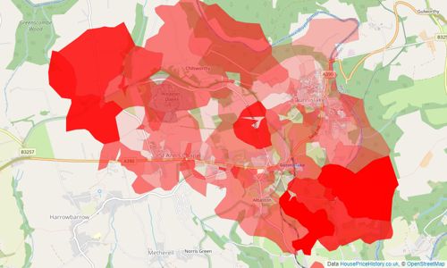 Heatmap of property prices in Gunnislake