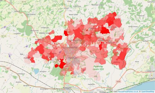 Heatmap of property prices in Hailsham