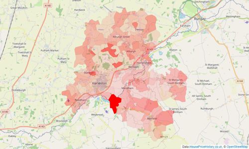 Heatmap of property prices in Harleston