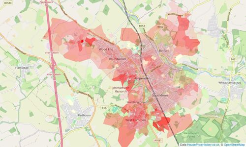 Heatmap of property prices in Harpenden