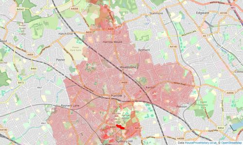 Heatmap of property prices in Harrow