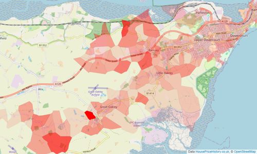 Heatmap of property prices in Harwich