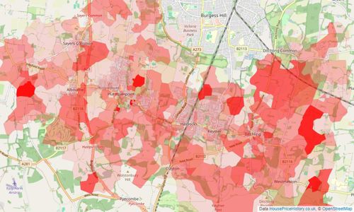 Heatmap of property prices in Hassocks