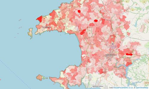 Heatmap of property prices in Haverfordwest