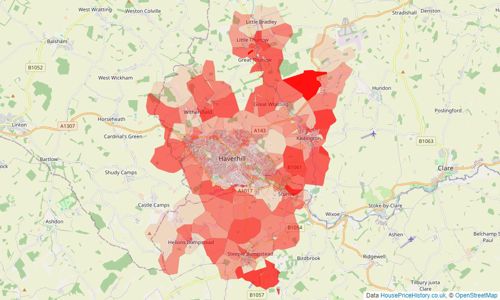 Heatmap of property prices in Haverhill