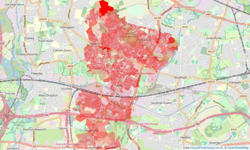 Heatmap of property prices in Hayes