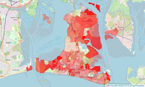 Heatmap of property prices in Hayling Island