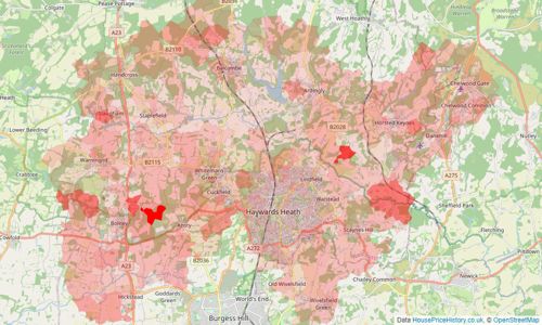 Heatmap of property prices in Haywards Heath