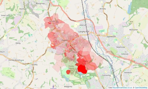 Heatmap of property prices in Heanor