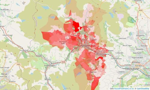 Heatmap of property prices in Hebden Bridge