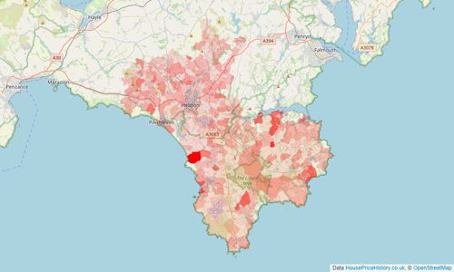 Heatmap of property prices in Helston