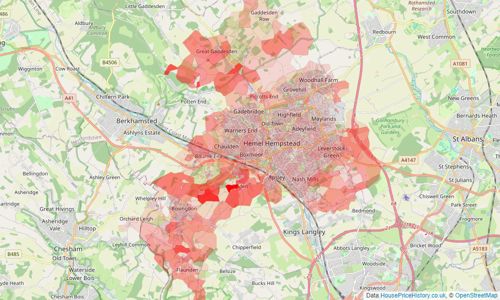 Heatmap of property prices in Hemel Hempstead