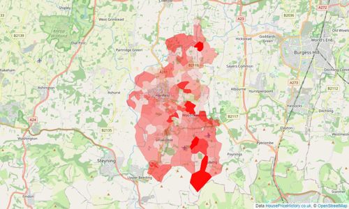 Heatmap of property prices in Henfield